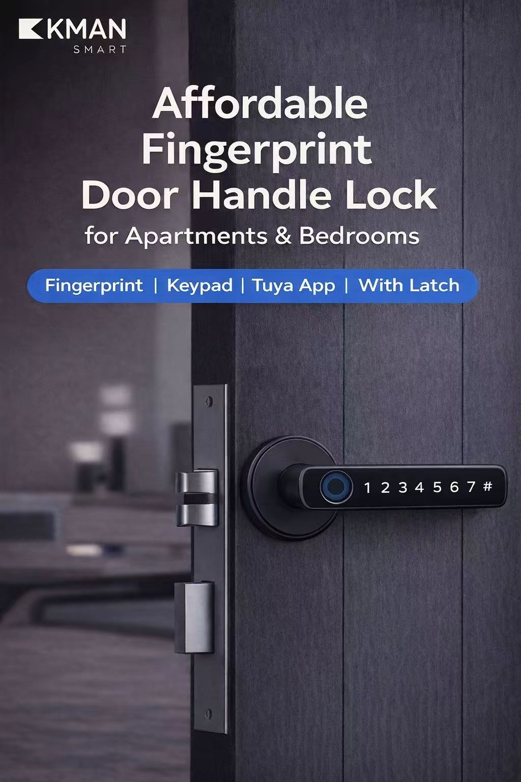 fingerprint door handle lock with keypad and latch for apartments and bedrooms