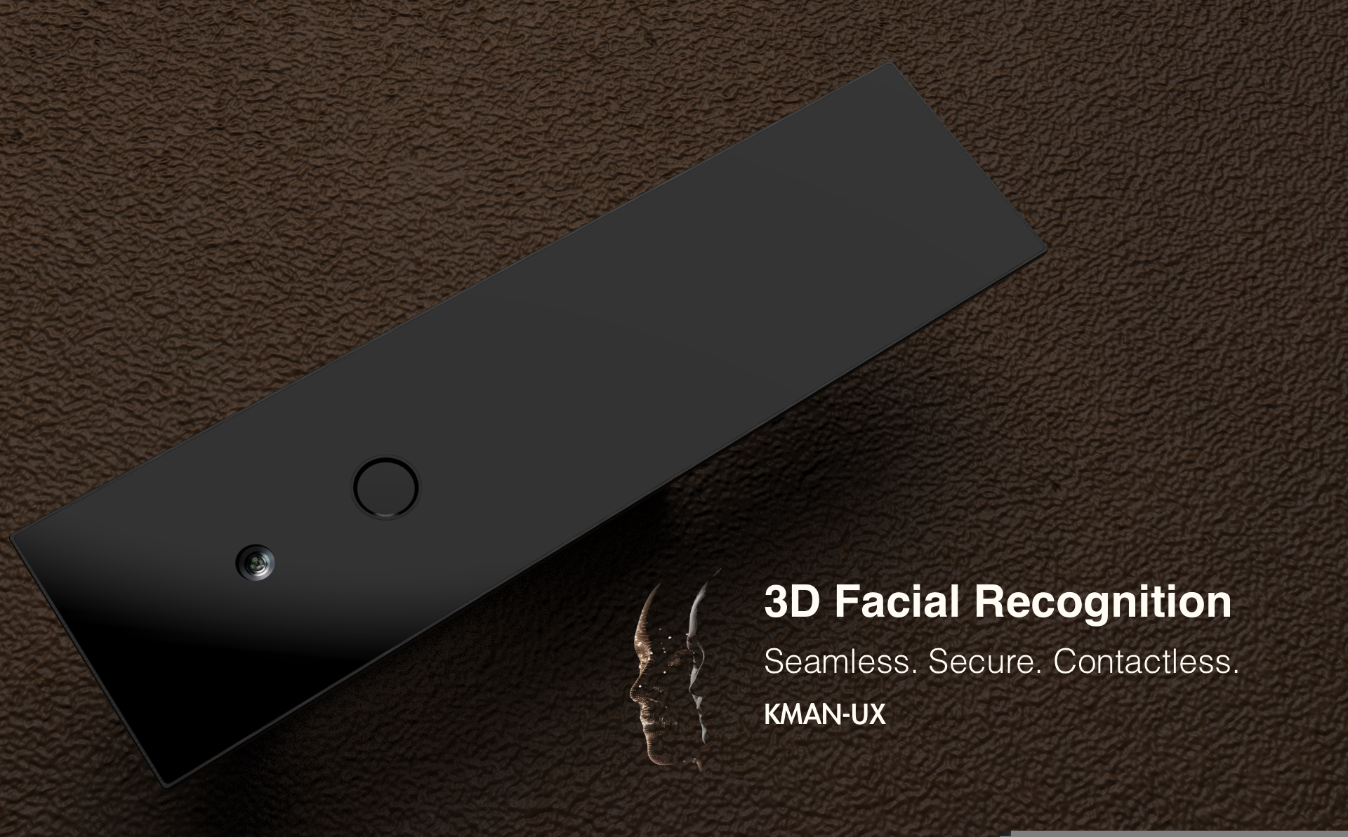 KMAN-UX architectural smart lock featuring advanced 3D facial recognition technology integrated into a flush minimalist entrance system for seamless contactless access.