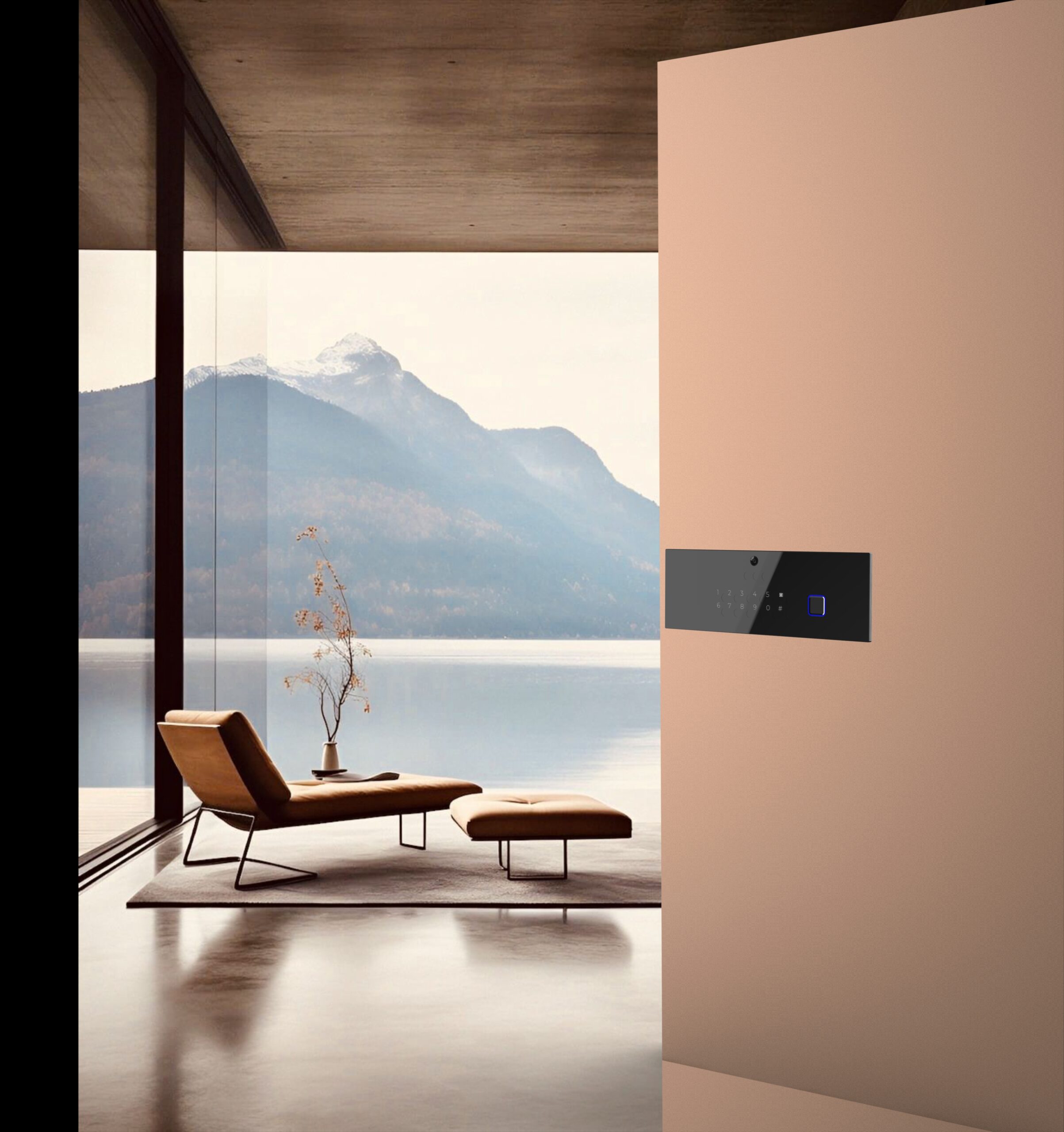 KMAN-PX flush-embedded Tuya video intercom smartlock fittings engineered to resolve are smart locks safe anxieties with a premium fingerprint door lock with camera system inside a luxury modern villa.