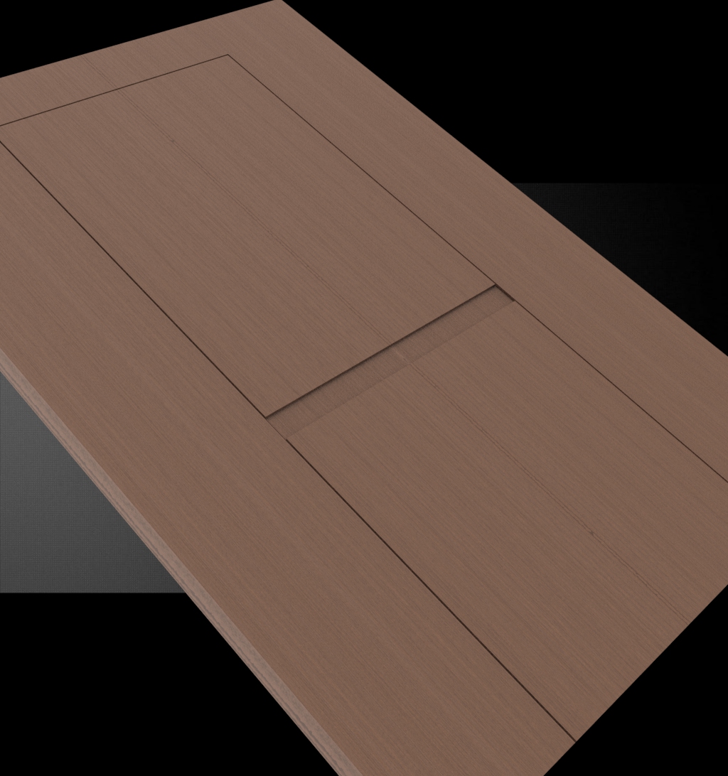 Technical view of a high-end door leaf with a pre-milled cavity designed for KMAN-LX smart lock integration.