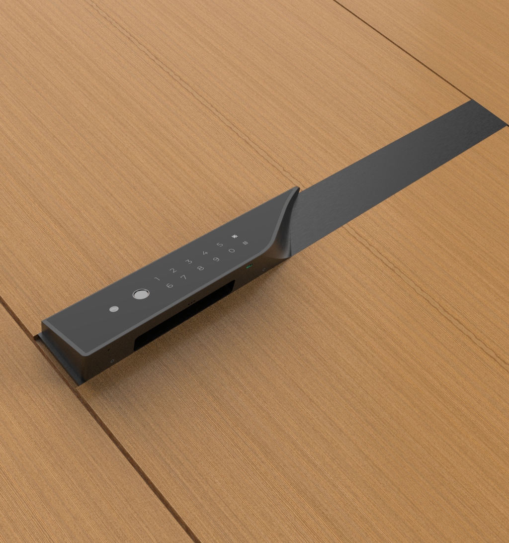 KMAN-LX fluid design smart lock color-matched for light oak and natural wood architectural portals.