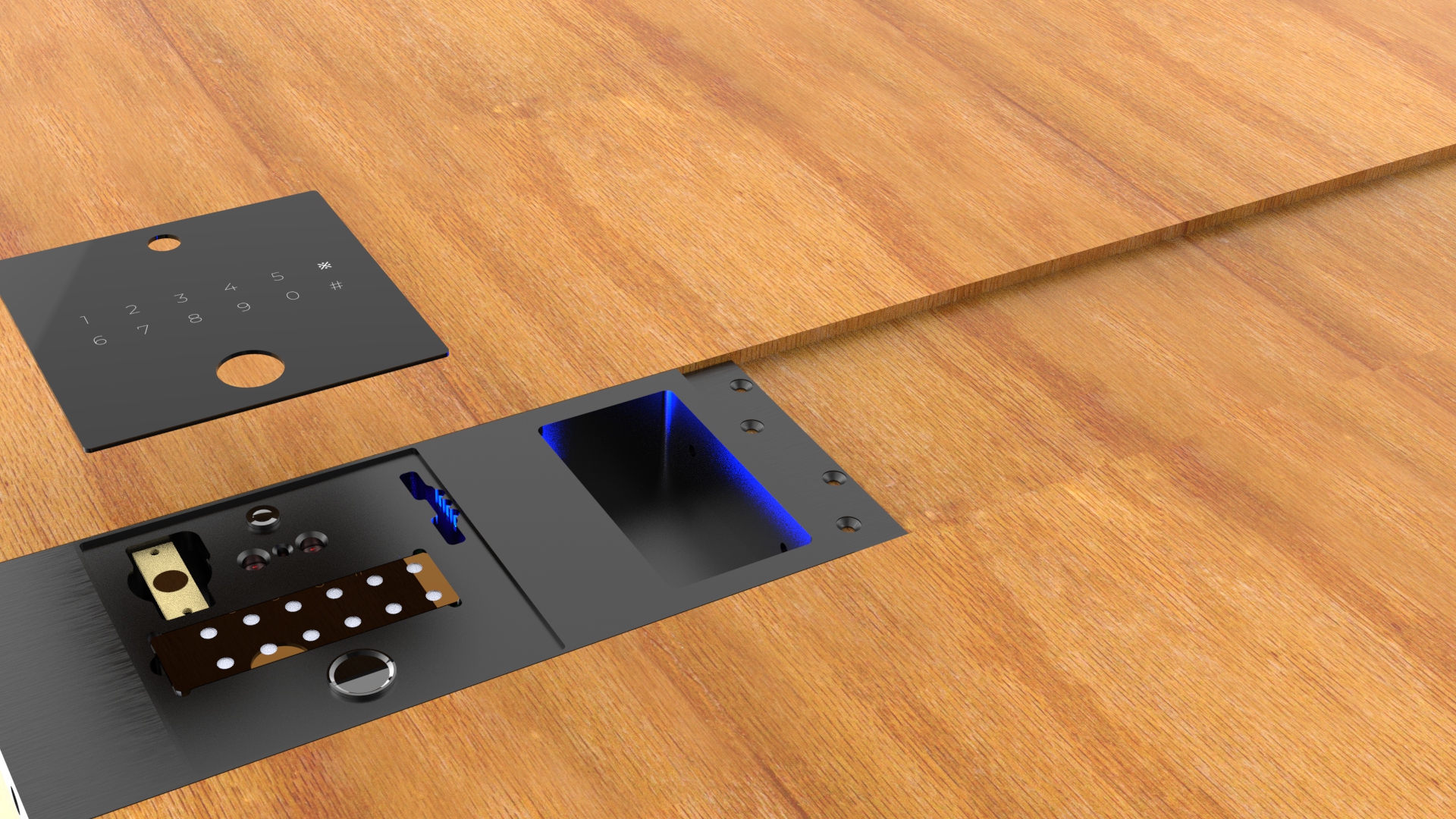 echnical layout of KMAN-MAX modular components, featuring customizable options for Face ID, Palm Vein recognition, and customizable RGB handle lighting for state indication.