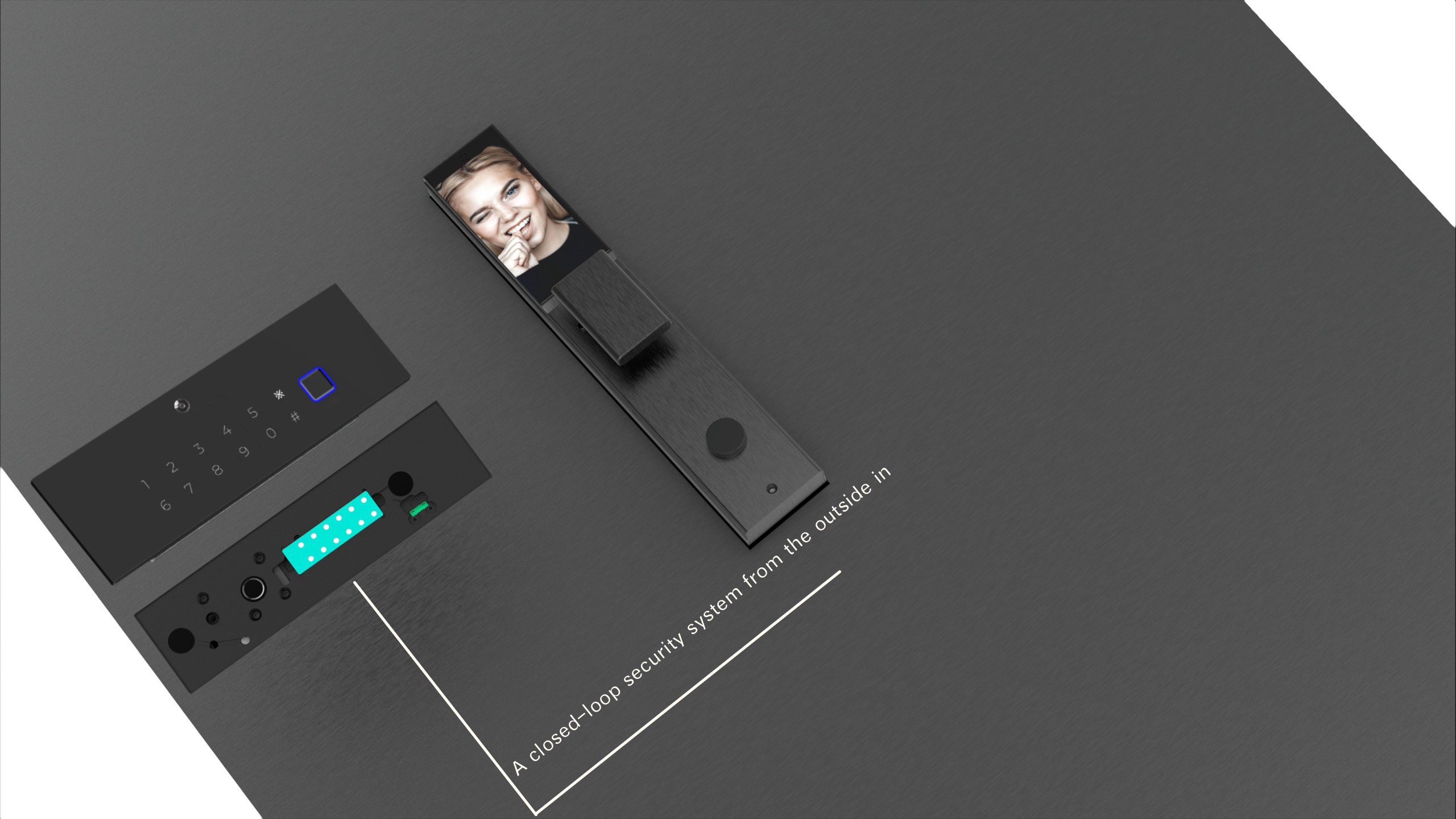 Answering are smart locks safe with KMAN-PX secure closed-loop engineering, featuring a premium fingerprint door lock with camera array transitioning into an interior 4.5-inch safety monitoring display screen.
