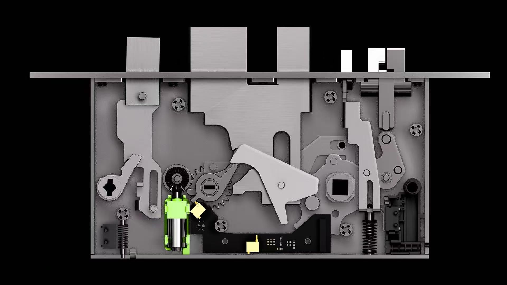 Internal structure of an automatic motorized smart lock body for architectural entrance systems