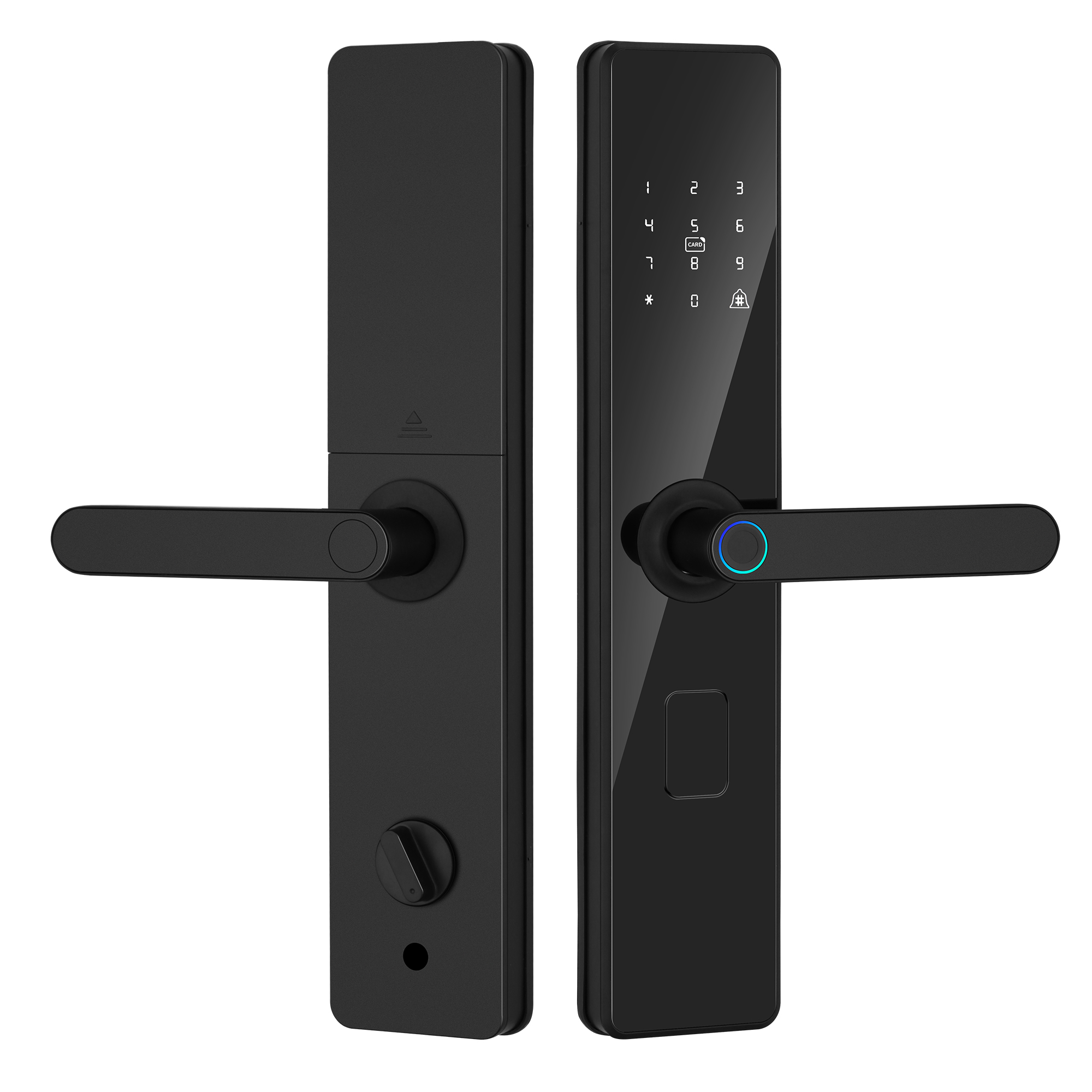KMAN P1 smart lock front and back view for apartment and residential applications