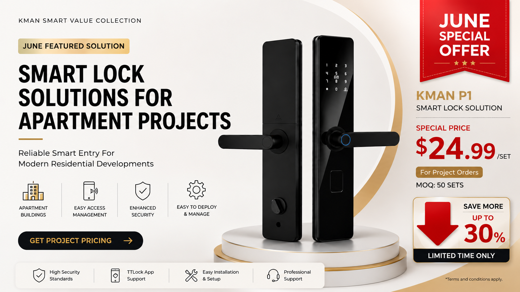 KMAN P1 smart lock solution for apartment projects and residential developments
